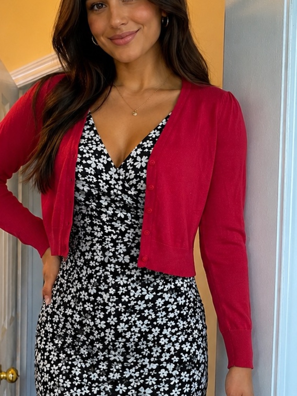 River Island Bright Red V-Neck Button Cardigan